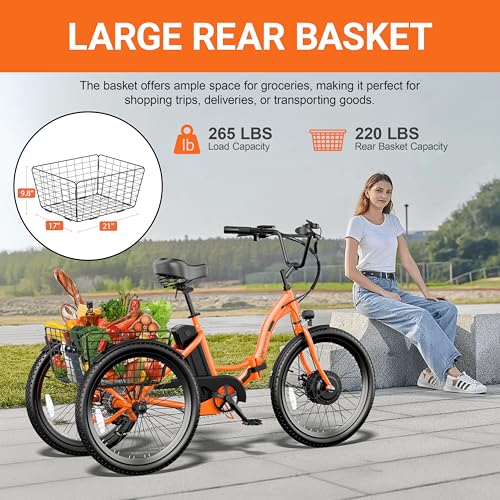 350W Electric Tricycle 24" Folding 3 Wheel Electric Bike with Rear Basket G925