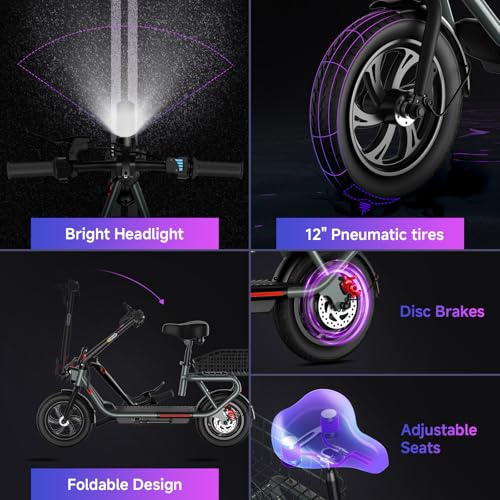 Electric Scooter with Seat, 12" Pneumatic Tire, Foldable V6831