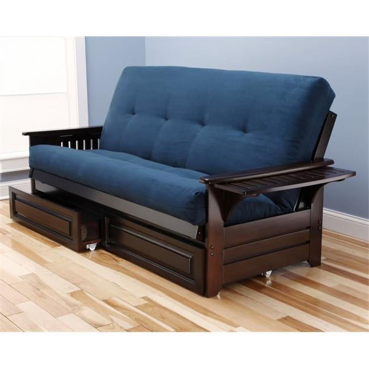 Navy Suede Mattress & Storage Drawers Y4741
