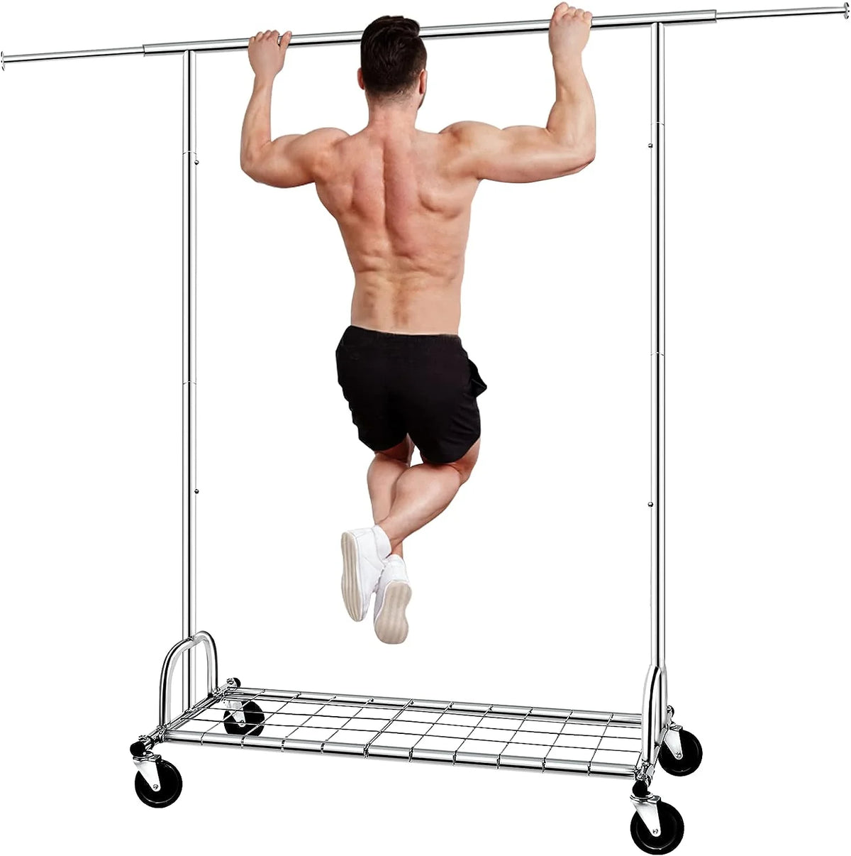 Heavy Duty Metal Clothes Rack with Wheels & Shelves B41245