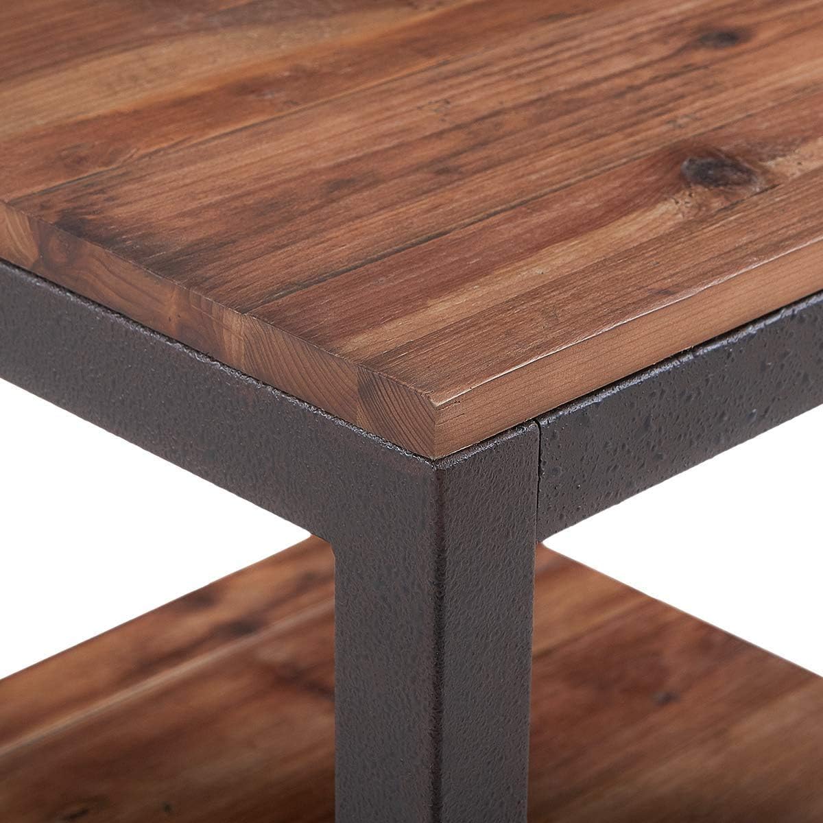 Vintage Industrial Side End Table with Storage Shelf, Reclaimed Wood, Rustic Brown Metal Frame T177