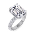 Moissanite Emerald Cut Lab Diamond Engagement Ring with Sidestones and Hidden Halo U136