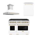 48 In. Gas Range, Range Hood and Dishwasher with White Matte Door and Gold Accents I83061
