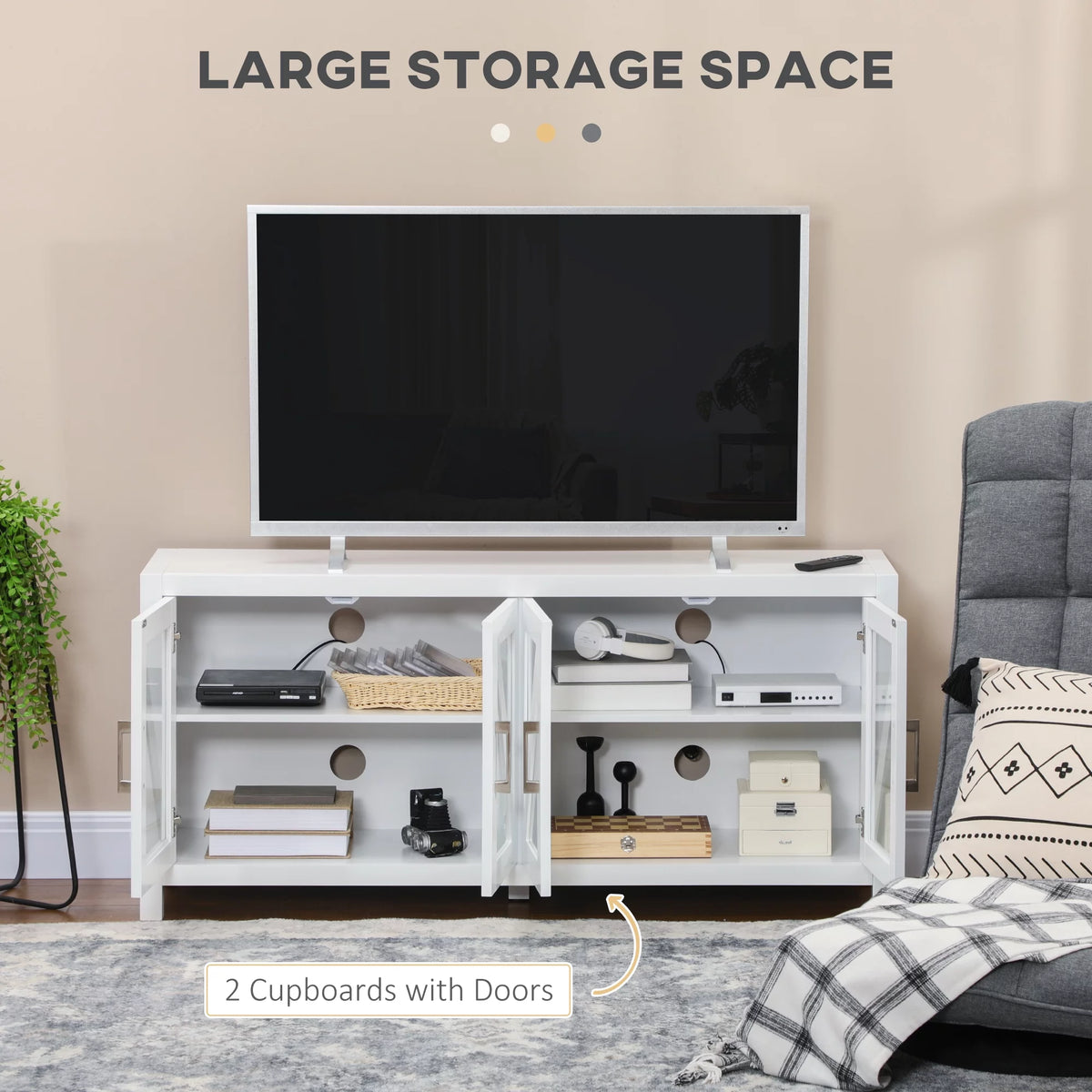 White TV Stand with Adjustable Shelves K568