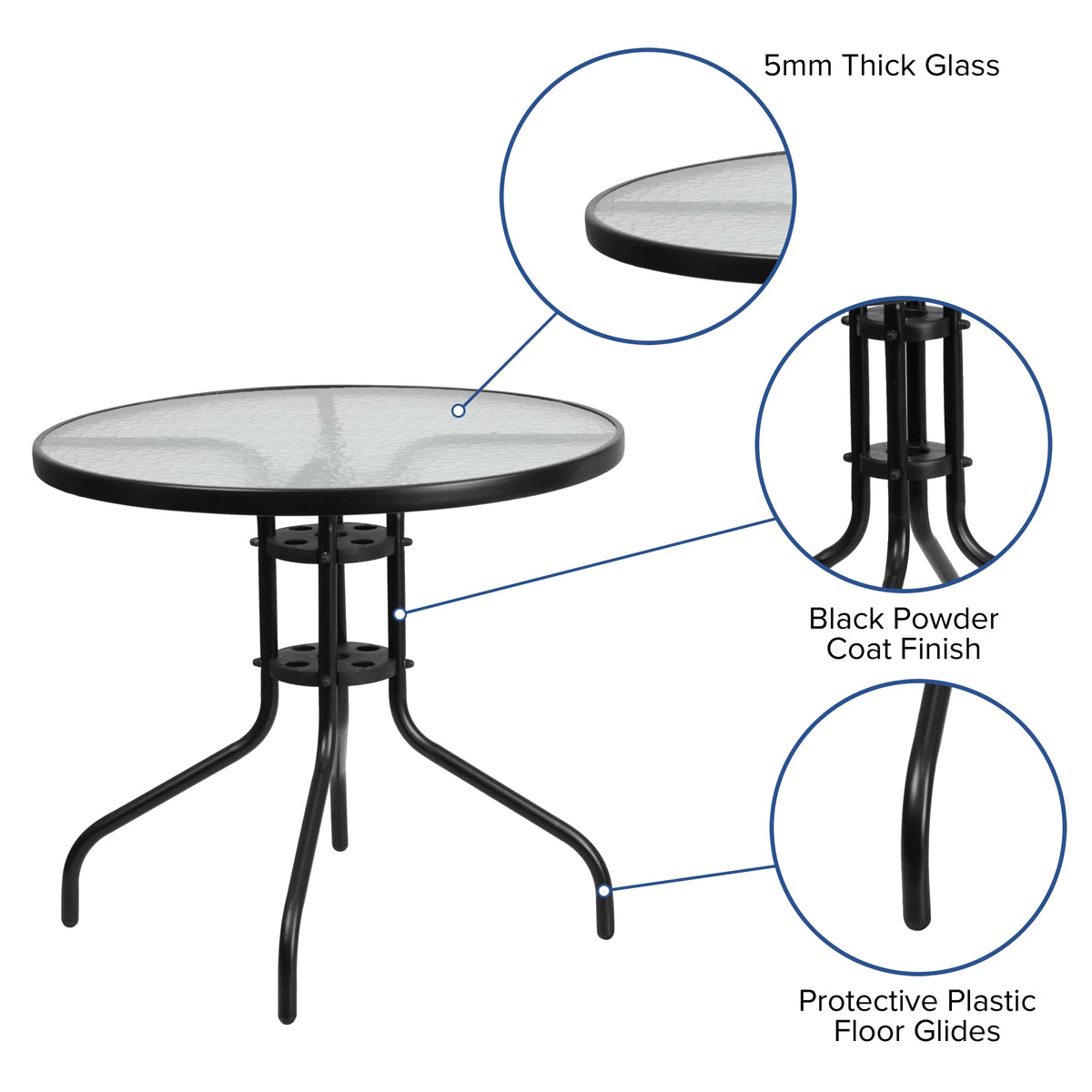 5-Piece Steel Glass Patio Table and Chair Set T376