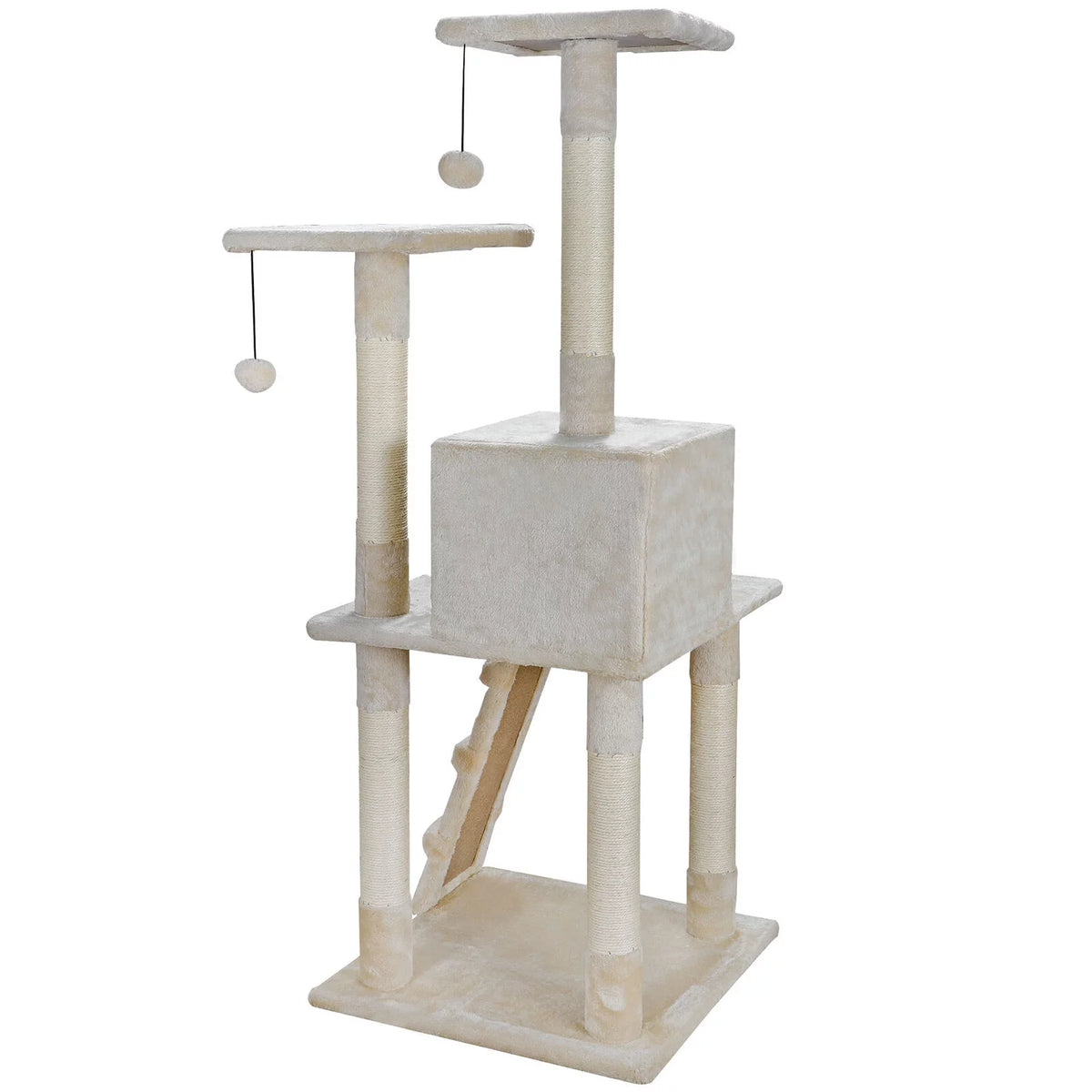 52" Beige Cat Tree Tower with Sisal-Covered Scratching X9172