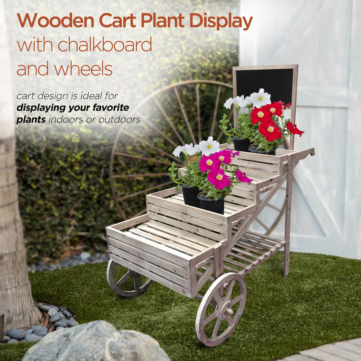 Wooden Cart Plant Display Stand Z76792
