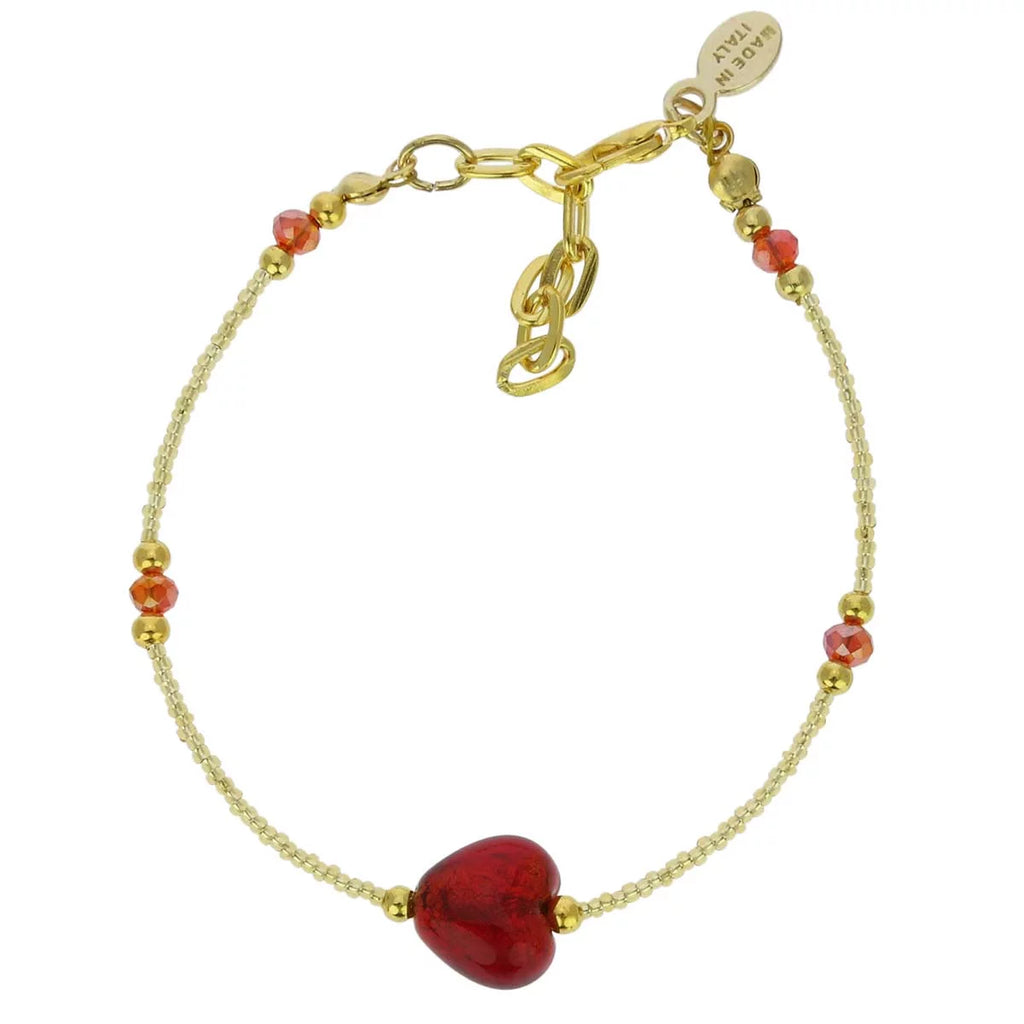 Ruby Red Murano Glass Heart Bracelet G25829