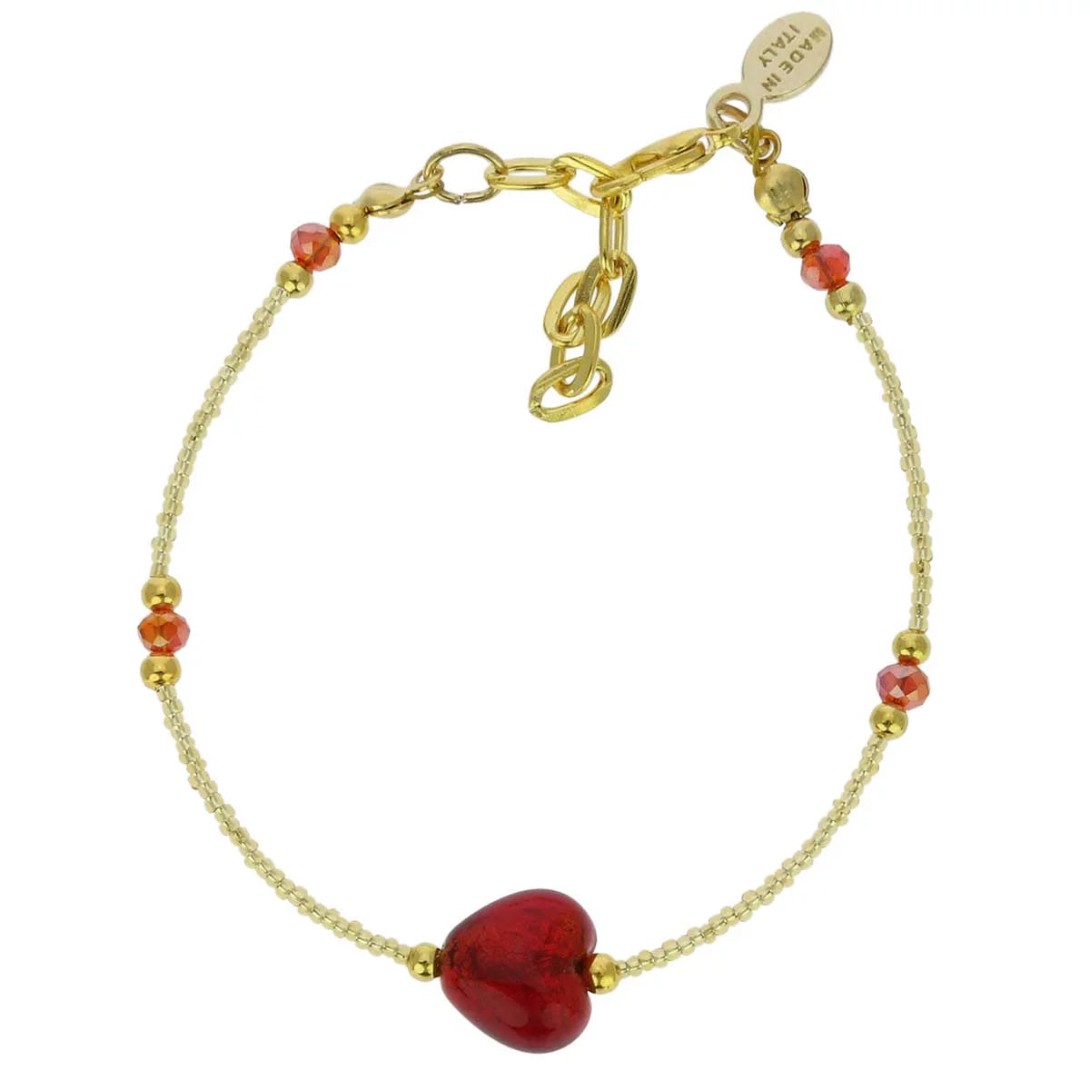 Ruby Red Murano Glass Heart Bracelet G25829