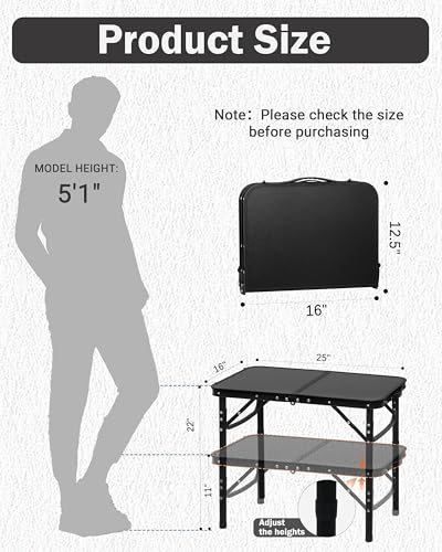Black 25"x16"x22" Small Folding Aluminum Camping Table E243134