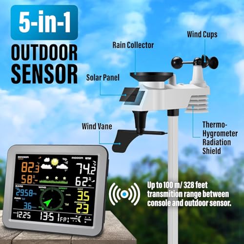 Wireless 7-in-1 Indoor Outdoor Weather Station with Rain Gauge H799618