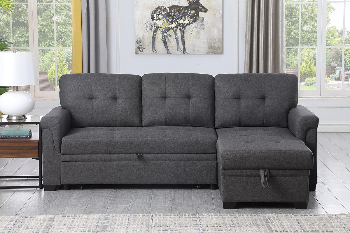 Dark Gray L-Shaped Reversible Sectional Sofa with Storage Chaise F350525