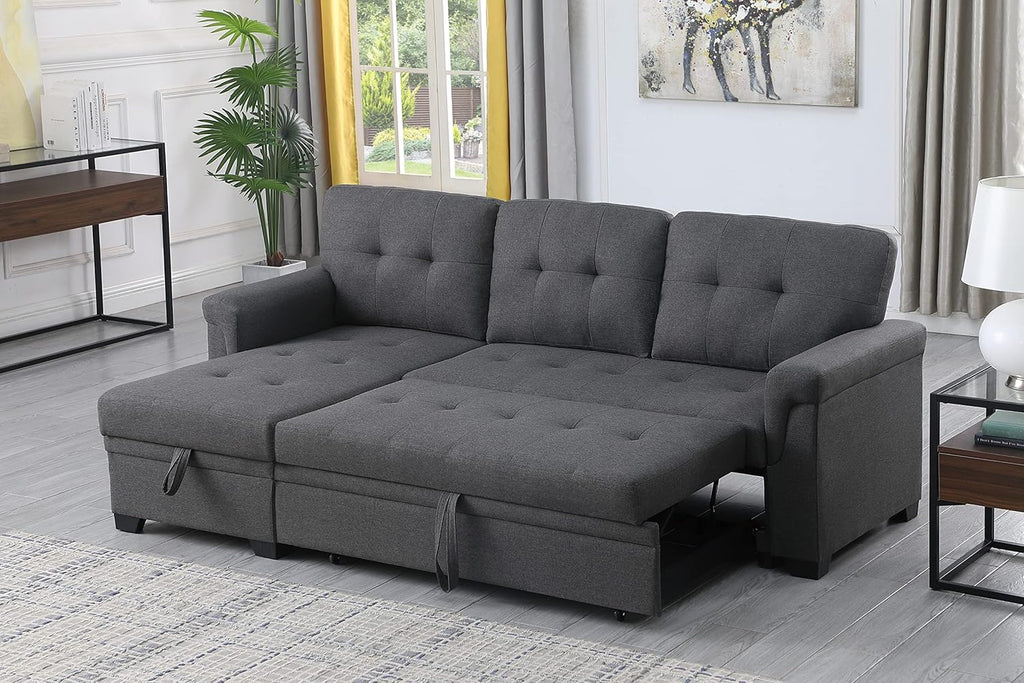 Dark Gray L-Shaped Reversible Sectional Sofa with Storage Chaise F350525