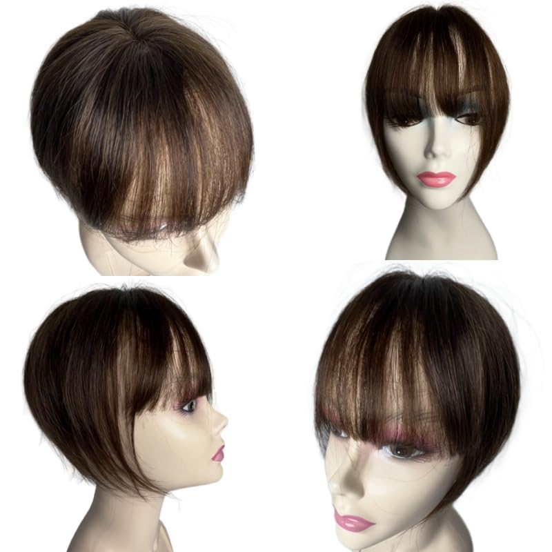 100% Human Hair Clip in Hairpieces with 3D Air Bangs Straight Hair Mid Part Wiglets (1B) N332058