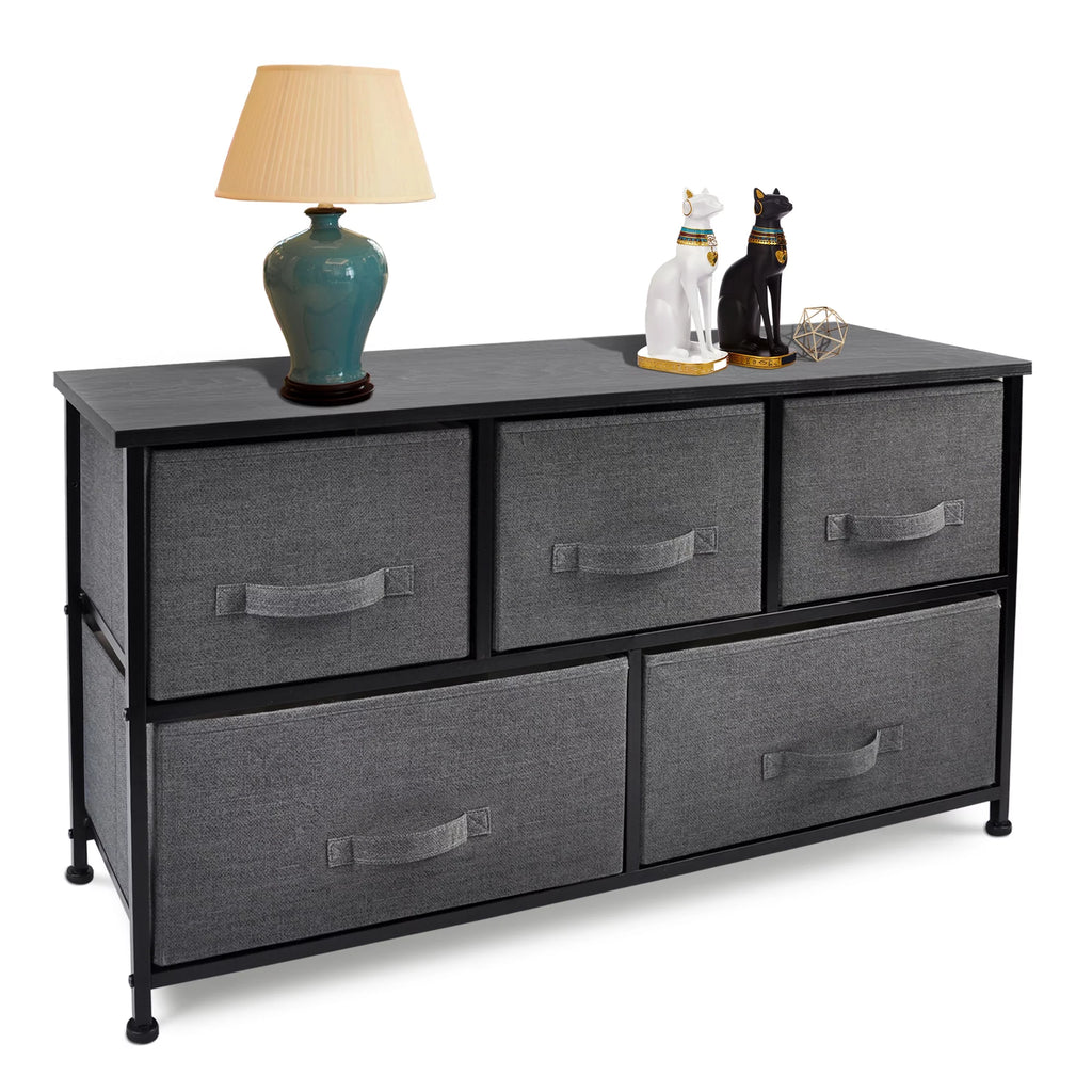 Dark Grey 5 Drawer Fabric Dresser W571959