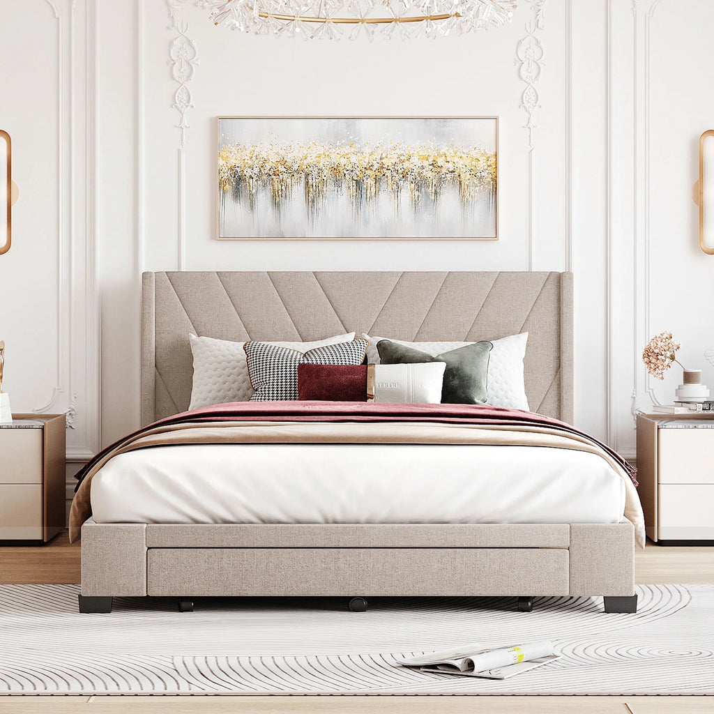 Beige Queen Size Upholstered Storage Bed Frame N749176