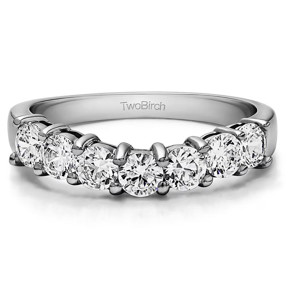 Seven Stone Shared Prong Contoured Wedding Ring In Sterling Silver With Moissanite F883345