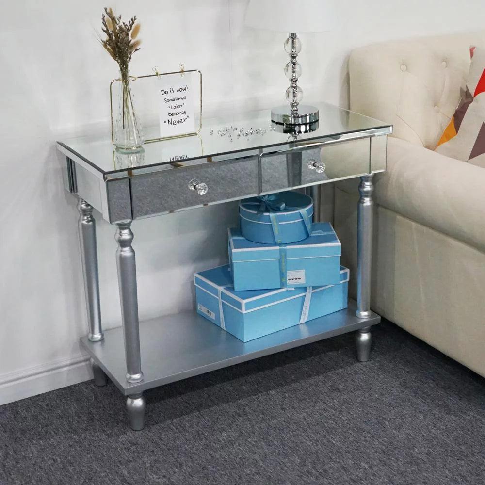 Mirrored Console Table with Drawers and Shelf P1908