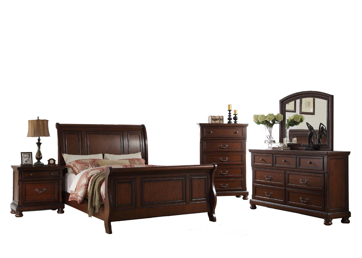 Cherry Veneer 6pc Cal King Size Bedroom Furniture Set G434