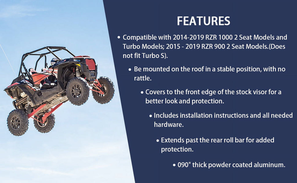 Aluminum Black Powder Coat Hard Top for Polaris RZR 900 900S 1000S XP1000 Turbo 2014-2022 2 Door Model Low Profile Q794