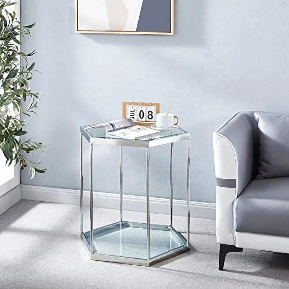 20 inch Tempered Glass End Table with Stainless Steel Frame A195