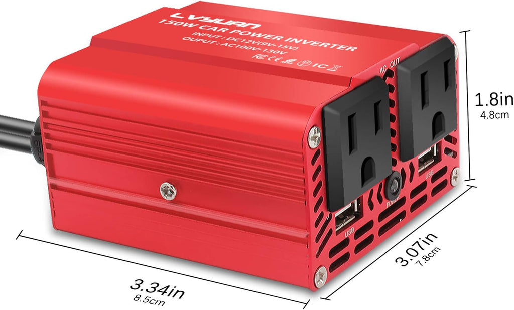 150W Car Power Inverter DC 12V to 110V AC with Dual USB Charger F300
