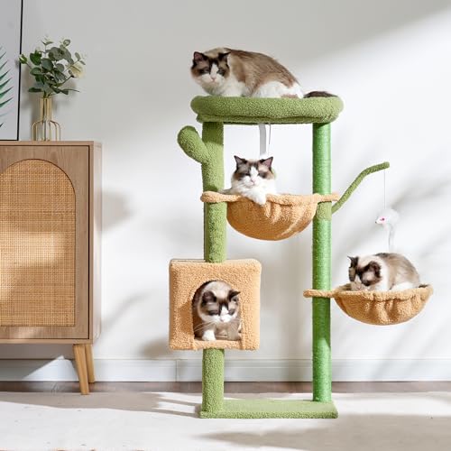 39.4 Inches Cat Tree with Scratching Post, Sisal Pole, Soft Platform, 2 Baskets and Dangling Toy H5220