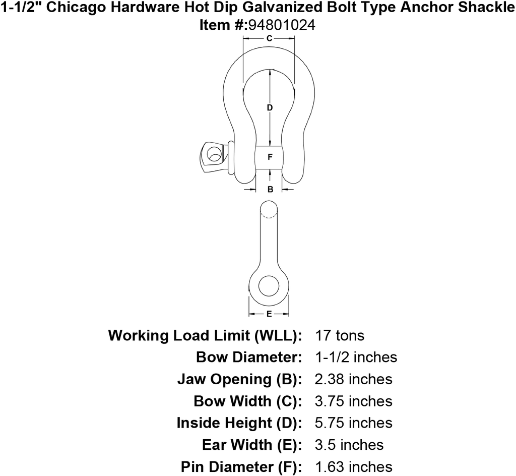 Hot Dip Galvanized Bolt Type Anchor Shackle L19743