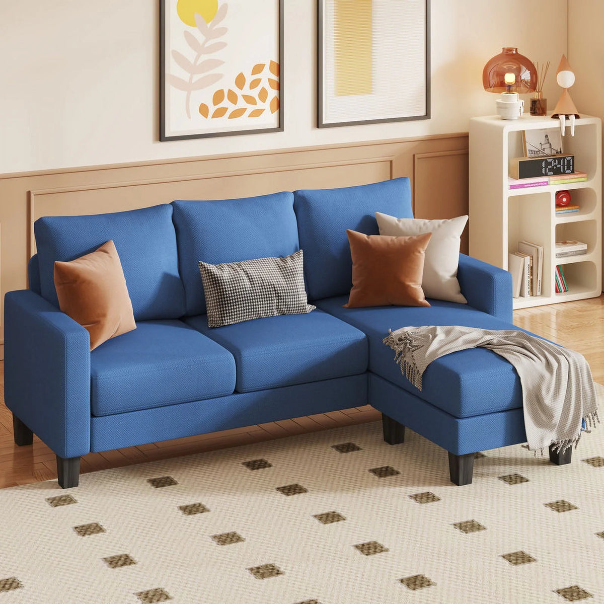 Convertible Sectional Sofa, L-Shaped 3-Seat Sofa with Reversible Chaise, Dark Gray V818583