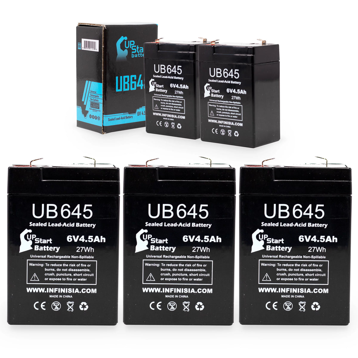 6V 4.5Ah Sealed Lead Acid Battery 5 Pack with Terminal Adapters P83931