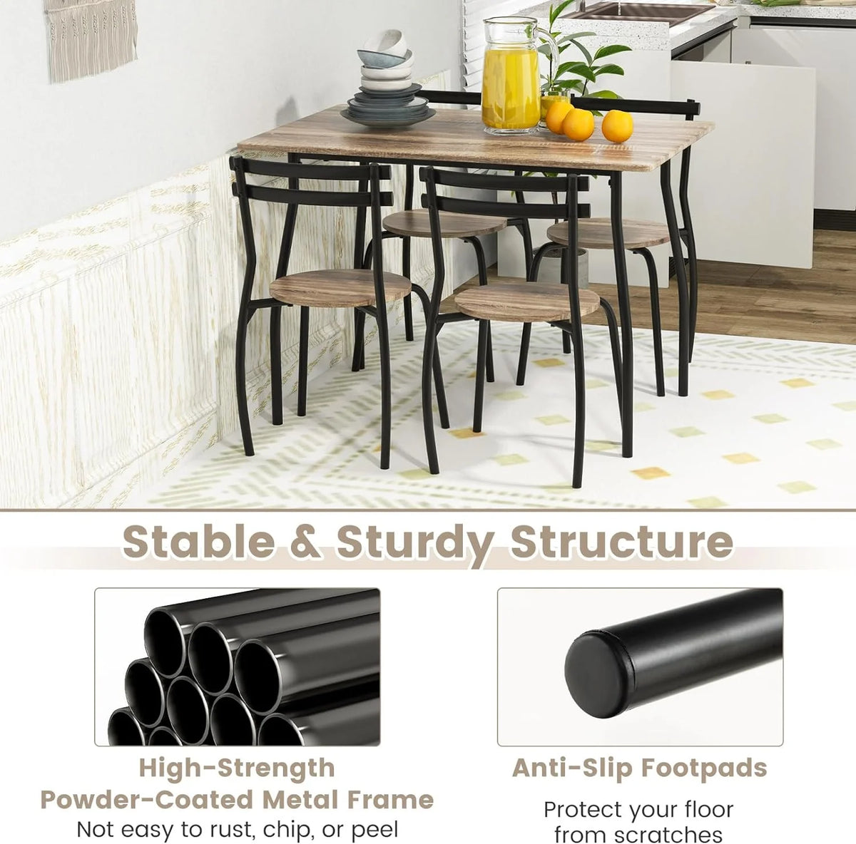 5-Piece Modern Dining Table Set with 4 Chairs G80631