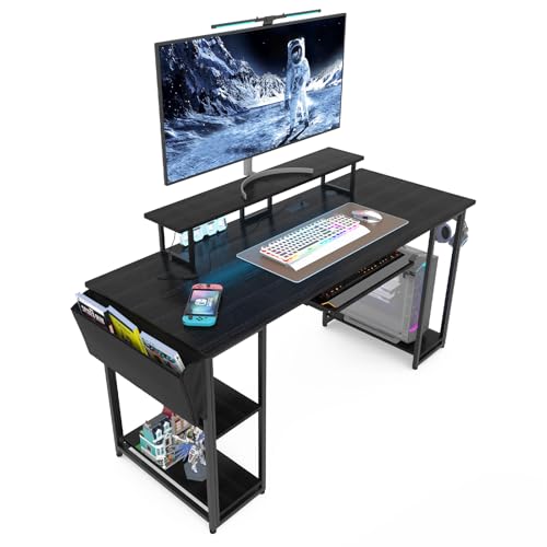 Brown Gaming Desk with LED Lights and Power Outlets P537271