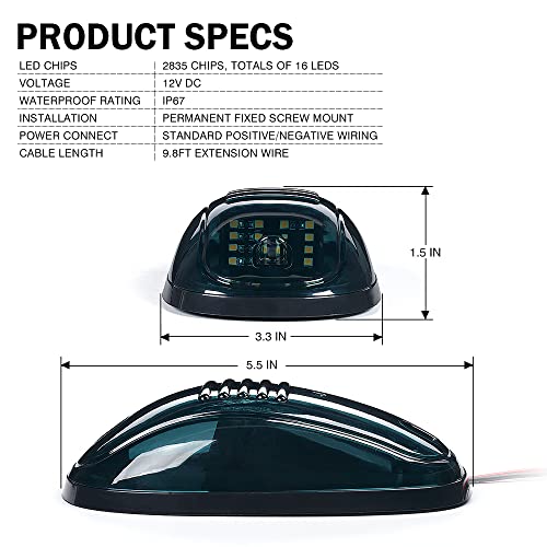 Black Smoked Lens 12 LEDs Cab Clearance Light 5 Pcs Roof Top Marker Running Lights Kit U434