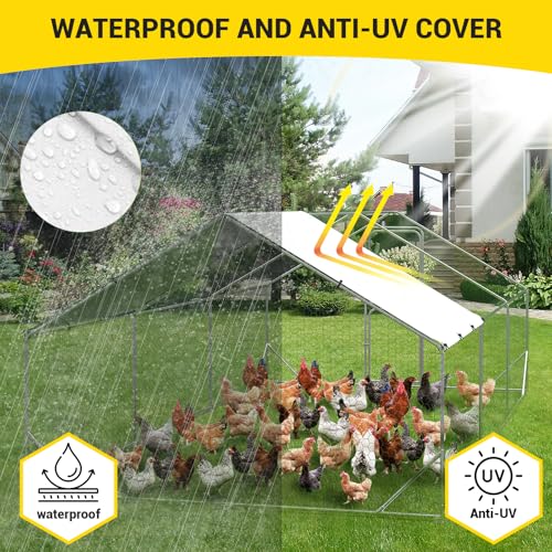Large Metal Chicken Coop with Run, 9.8×13.1×6.6ft Walk-in Poultry Cage with Cover S531516