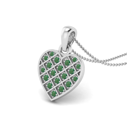 0.38 Cts Round Emerald Gemstone Heart Necklace 925 Sterling Silver B12025