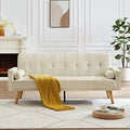 Modern Fabric Sofa Bed Futon Convertible Sleeper Loveseat with 2 Pillows and Armrests 75" Folding Recliner Couch Bed with Solid Wood Legs T84613