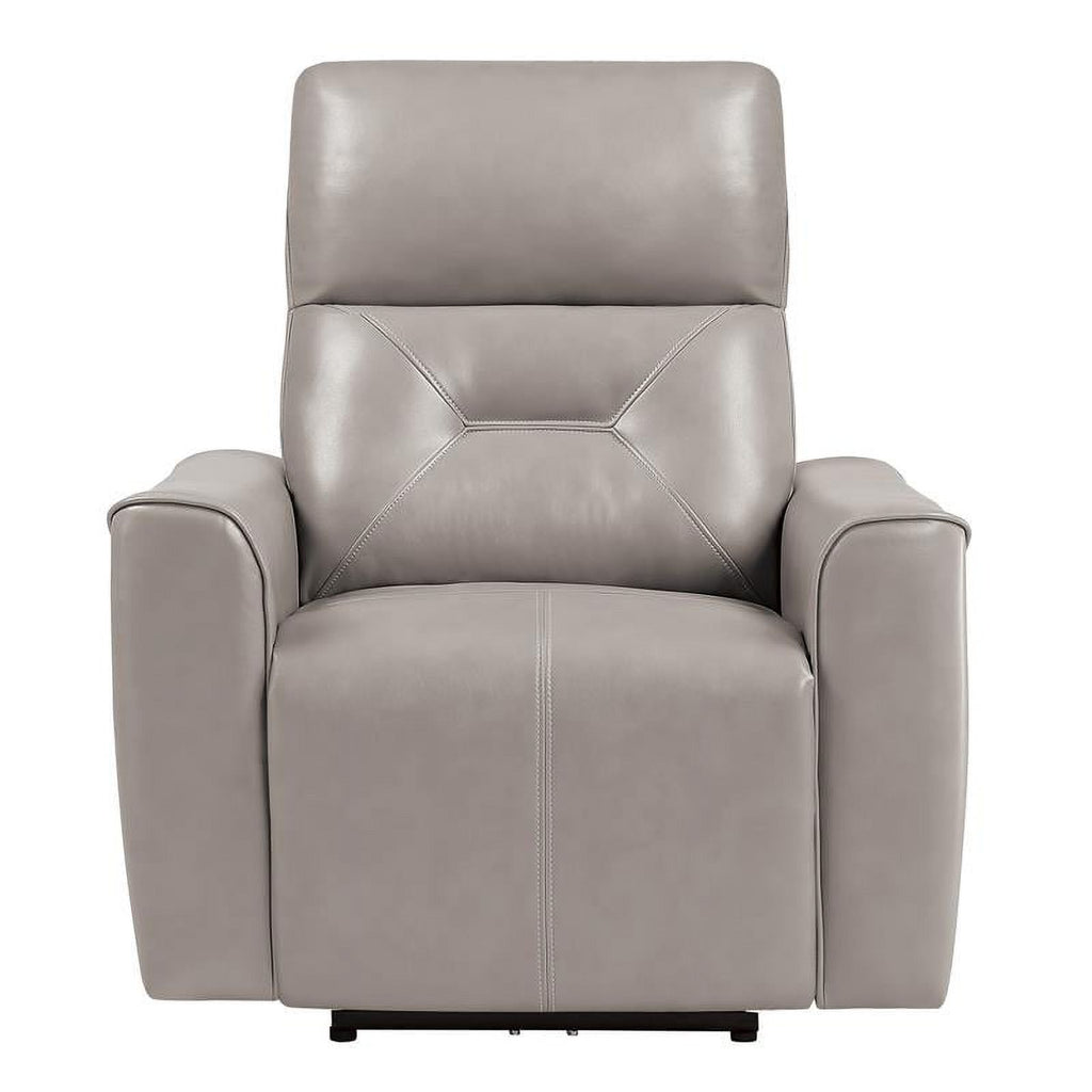 Faux Leather Power Reclining Chair with USB Port in Light Gray G5651