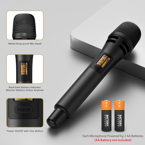 Wireless Microphone Systems, UHF Cordless Handheld Dynamic Mic Kit with Receiver, Black D967
