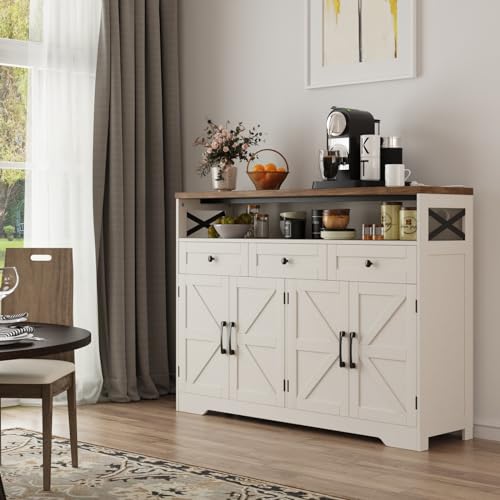 White Sideboard Buffet Cabinet with Drawers & Shelves D758