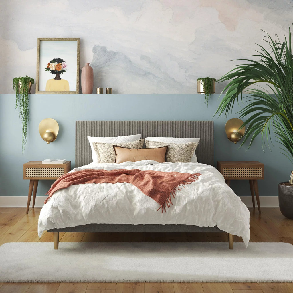Ivory Velvet Queen Upholstered Bed with Headboard J10874