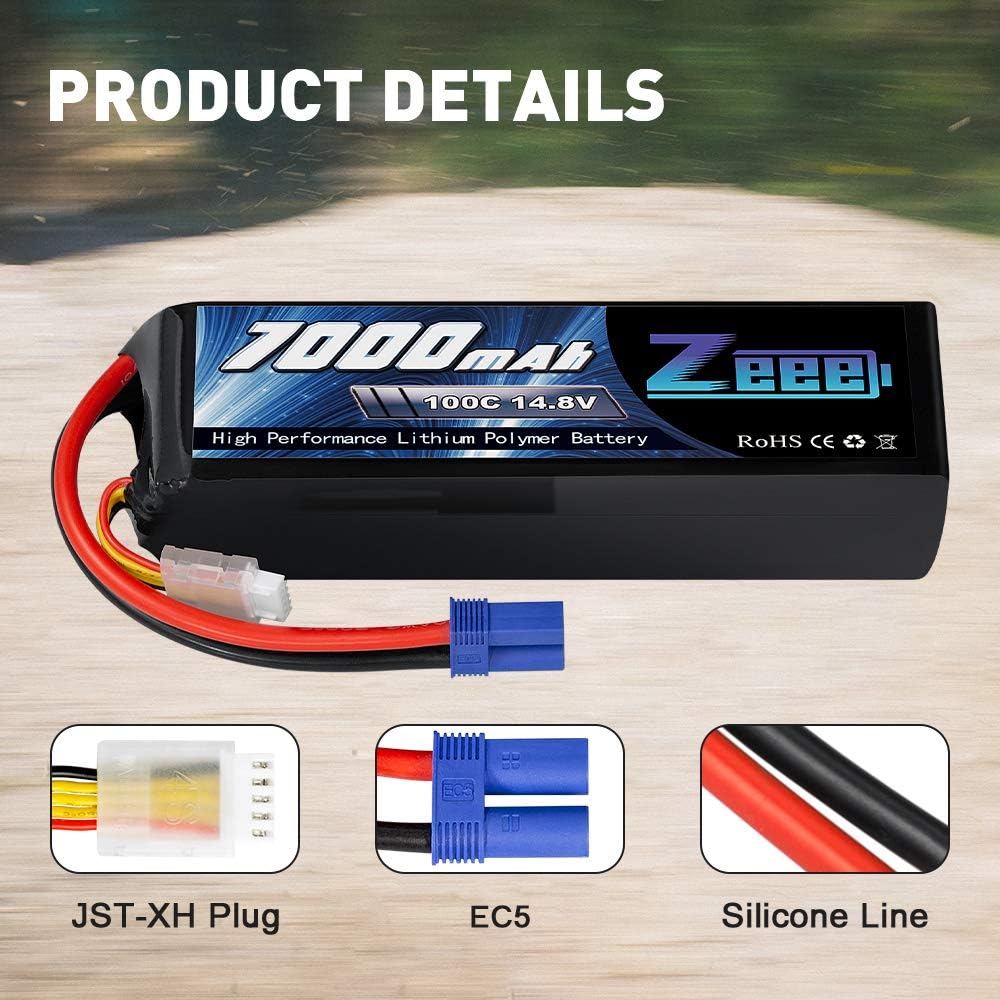 14.8V 4S 100C 7000mAh Lipo Battery with EC5 Connector 2 Pack P555