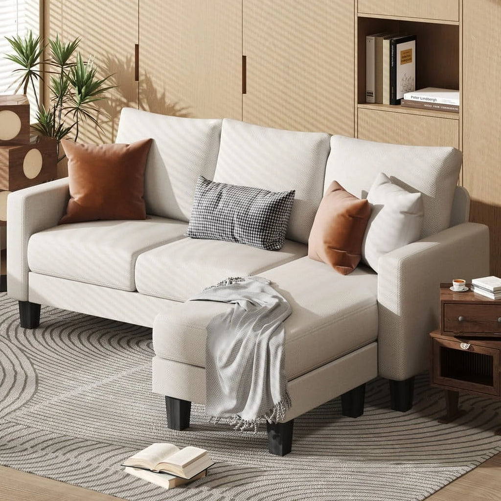Convertible Sectional Sofa, L-Shaped 3-Seat Sofa with Reversible Chaise, Dark Gray V818583