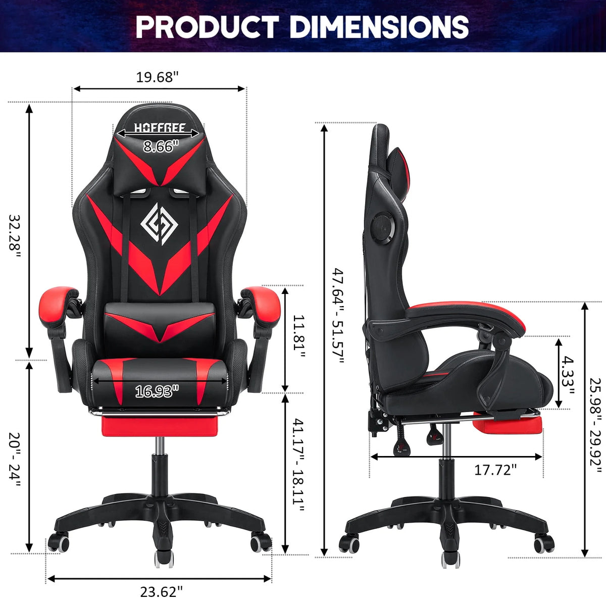 Gaming Chair with Speakers PU Leather Footrest LED Lights K38078