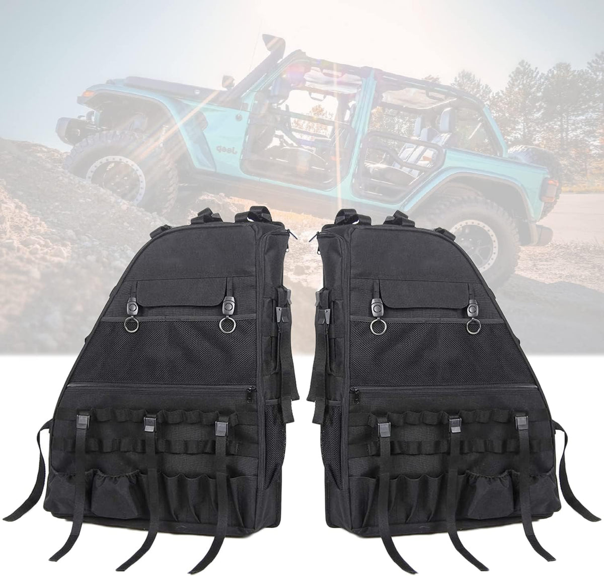 Roll Bar Storage Bag Cargo Cage with Multi-Pockets Organizers Saddlebag Tool Kits Holder Bags (Pack of 2) E75286