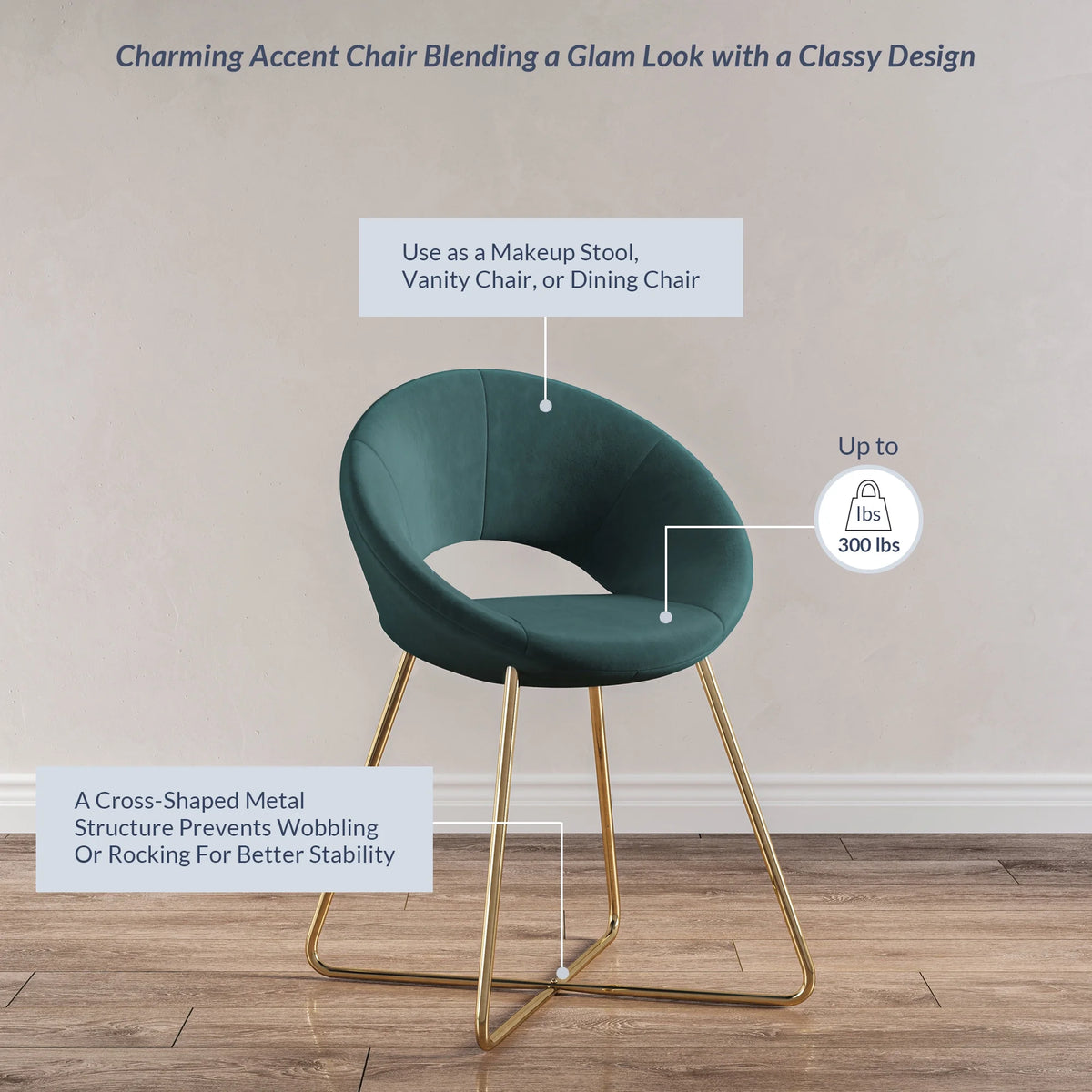 Set of 2 Velvet Accent Chair with Golden Metal Base U112503