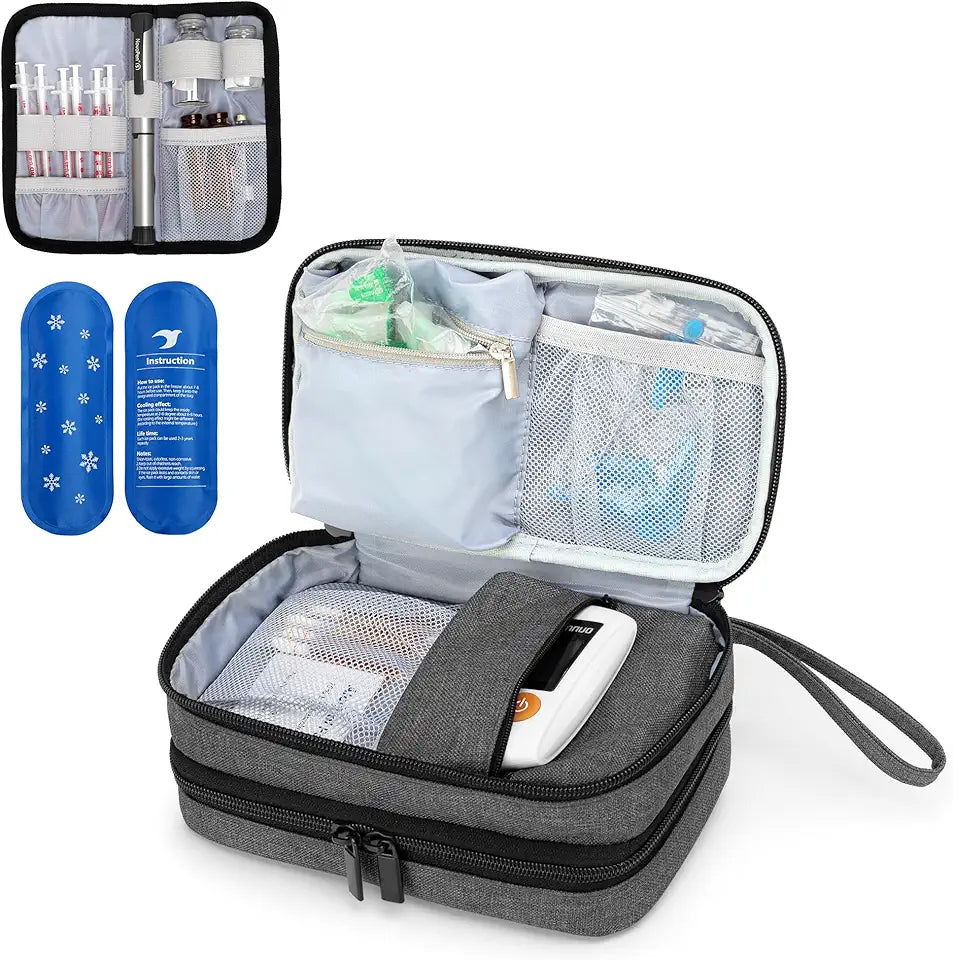 Insulin Travel Case with 2 Ice Packs, Double Layer Gray L59385