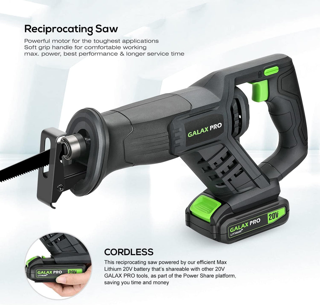 Cordless Reciprocating Saw with 20V 2.0Ah Battery, 6-inch Wood and Metal Saw Blades K840768