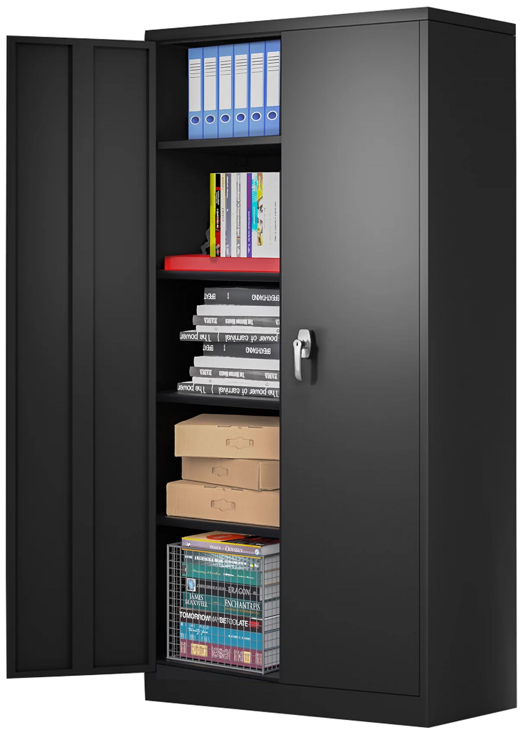 Black Metal Storage Cabinet with 4 Adjustable Shelves K65074