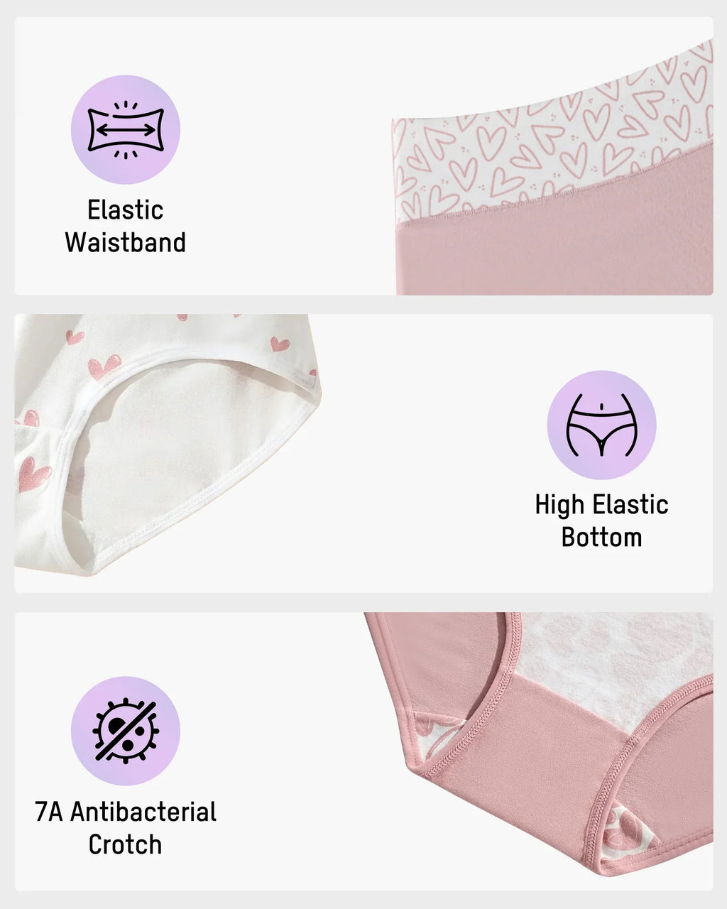 Cotton Heart Print High-Waist Panties 6 Pack O331