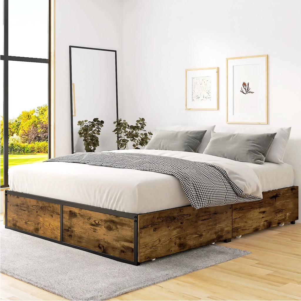 Queen Platform Bed with 4 XL Drawers T63197
